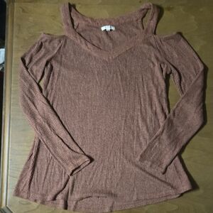 Maurices Rust Cold Shoulder Long Sleeve Ribbed Top